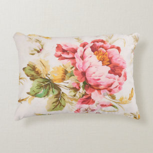 Coussins Décoratifs Fleurs roses et jaunes exquises. Shabby Chic
