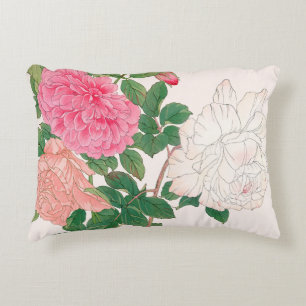 Coussins Décoratifs Fleurs roses et roses blanches avec Feuilles verts