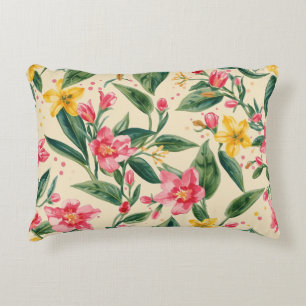 Coussins Décoratifs Fleurs roses jaunes, Florales, Rayures bleues