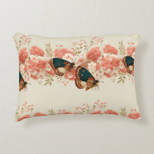 Coussins Décoratifs Fleurs roses vintage de printemps avec papillons