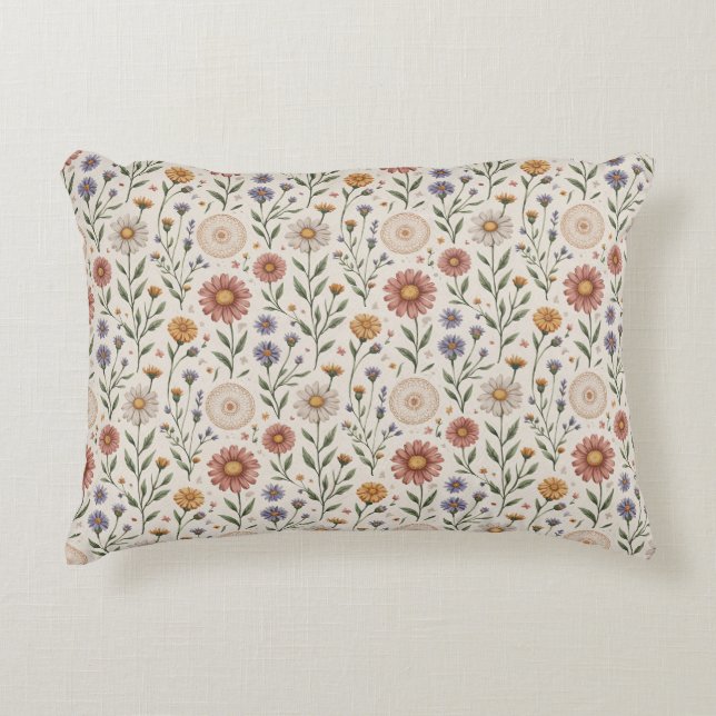 Coussins Décoratifs Fleurs sauvages dessinées à la main dans un patchw (Devant)