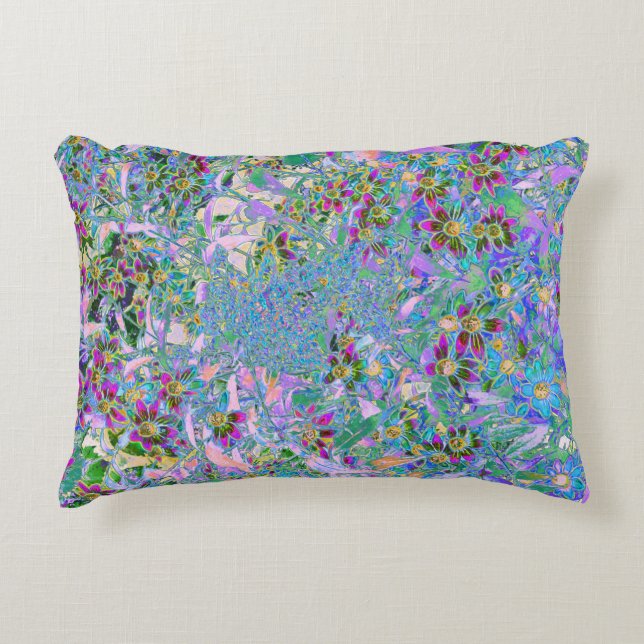 Coussins Décoratifs Fleurs sauvages rétro violet, vert et bleu sur ros (Devant)