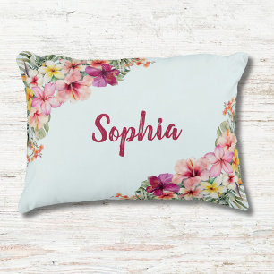 Coussins Décoratifs Fleurs tropicales roses botaniques monogrammées