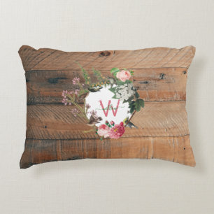 Coussins Décoratifs Fleurs Vintages en bois rustique monogrammé