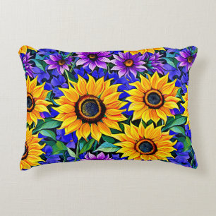 Coussins Décoratifs Fleurs violettes et tournesols jaunes Floral