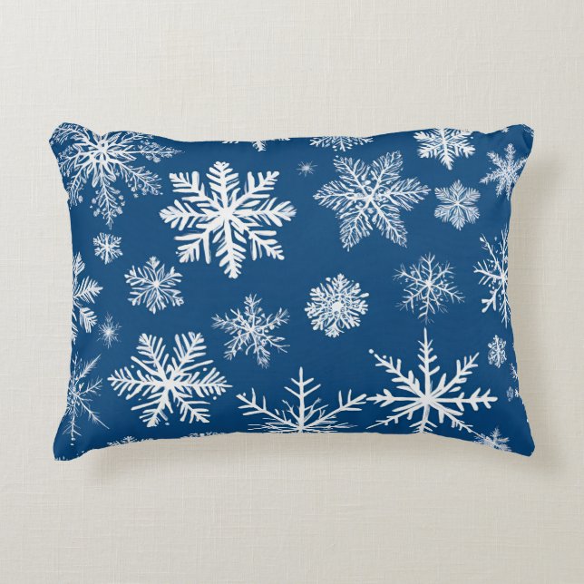 Coussins Décoratifs Flocons de neige bleus d'hiver (Devant)