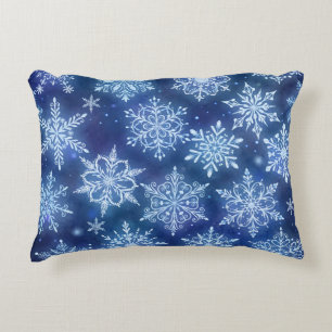 Coussins Décoratifs Flocons de neige de magie hivernale Ciel bleu prof