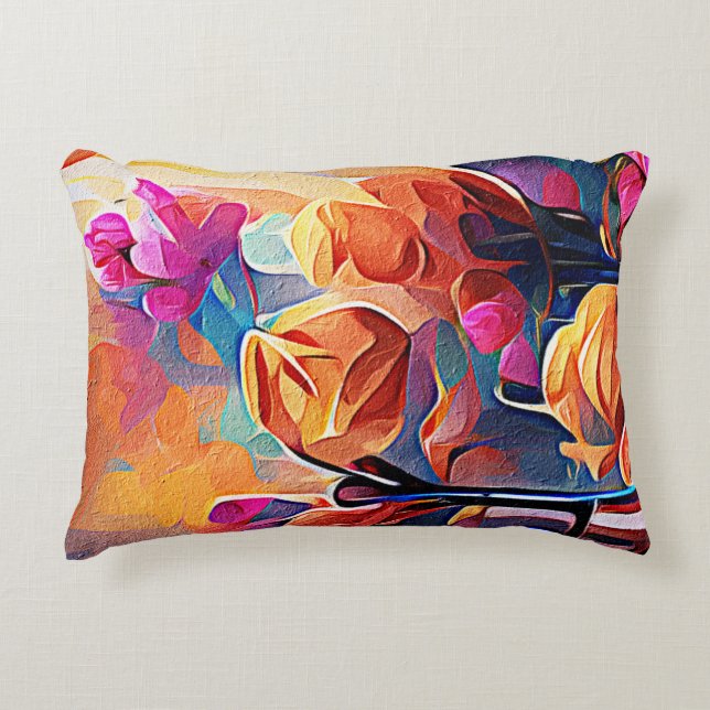 Coussins Décoratifs Floral Abstract Art Orange Red Blue Flowers (Devant)