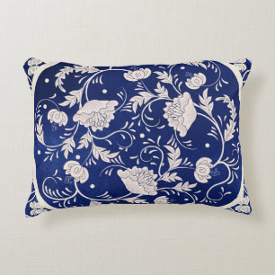 Coussins Décoratifs Floral chinois rond : Aquarelle bleue Vintage