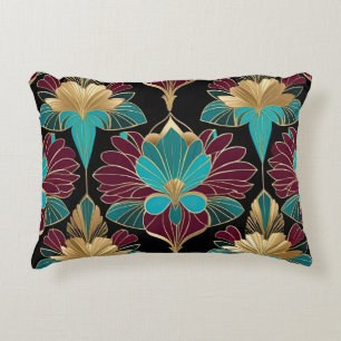 Coussins Décoratifs Floral d'art déco bourguignon et turquoise