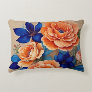 Coussins Décoratifs Floral orange et bleu