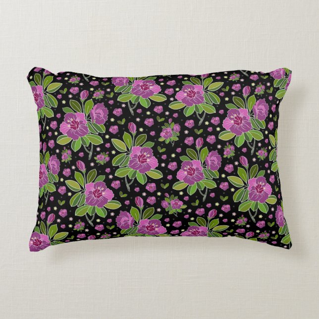 Coussins Décoratifs Floral Pattern Lilac Pink Green Black (Devant)