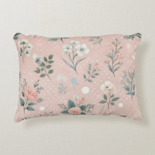 Coussins Décoratifs Floral rose rustique avec fleurs blanches et verdu