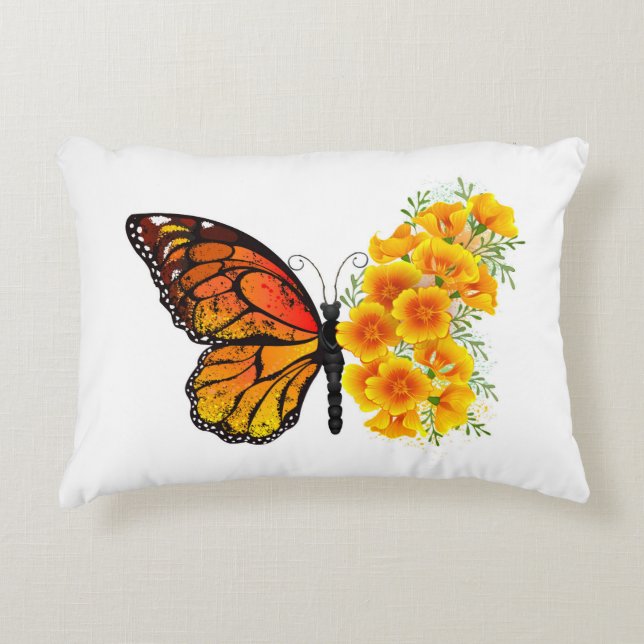 Coussins Décoratifs Flower Butterfly with Yellow California Poppy (Devant)