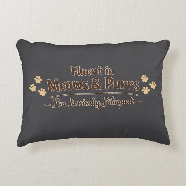 Coussins Décoratifs Fluent in Meows & Purrs Funny Cat Lover Gift (Devant)