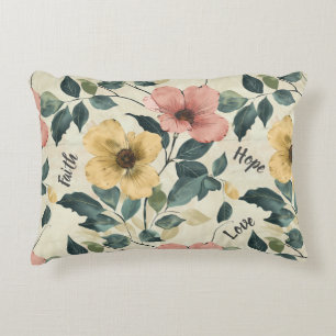 Coussins Décoratifs Foi Espoir Amour Fleurs et Rayures Inspirantes