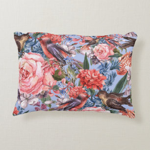 Coussins Décoratifs Fond Bleu Floral Roses Jacinthe Fleurs Sauvages