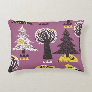 Coussins Décoratifs Forêt colorée avec oiseaux, tuile transparente.