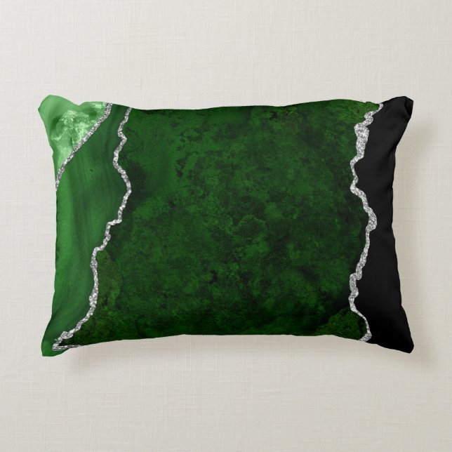 Coussins Décoratifs Forêt de marbre vert chic paillettes d'argent glam (Devant)