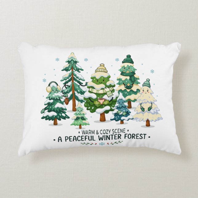 Coussins Décoratifs Forêt d'hiver cosy arbres (Devant)
