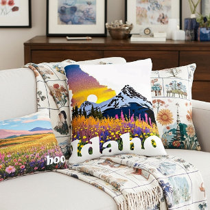 Coussins Décoratifs Forme de l'Idaho avec montagne et fleurs sauvages