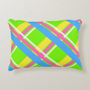 Coussins Décoratifs Fourre-tout vert clair, rose, jaune et bleu plaid