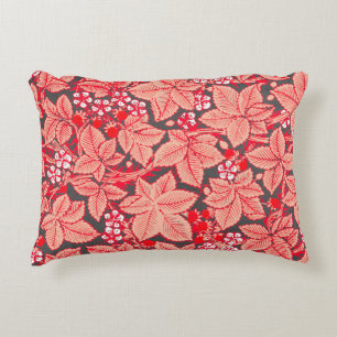 Coussins Décoratifs Fraises et Feuilles Art Nouveau, Coral Orange