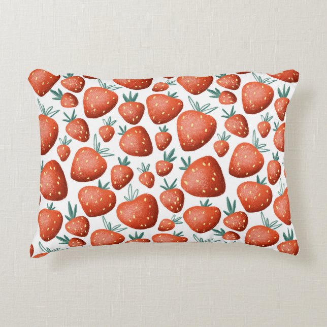 Coussins Décoratifs Fraises rouges Arrière - plan blanc sans joint (Devant)