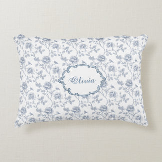 Coussins Décoratifs French Blue Toile Chinoiserie Floral Girls Name