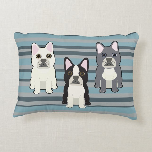 Coussins Décoratifs Frenchies rayé bleu (Dos)