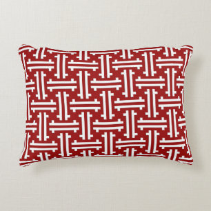 Coussins Décoratifs Fret chinois Art déco, rouge foncé et blanc