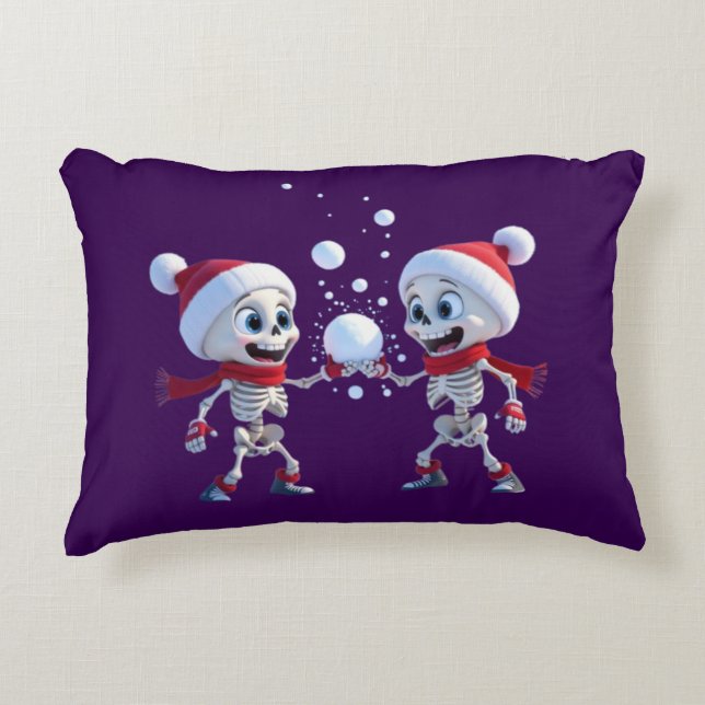 Coussins Décoratifs Funny Santa Skeletons Having a Snowball Fight  (Devant)