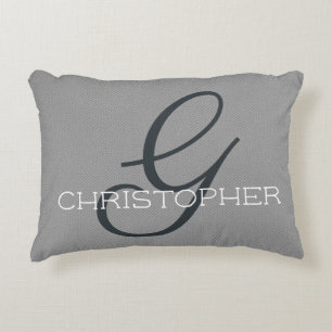 Coussins Décoratifs G initiale Personnalisé Nom Noir Blanc Gris