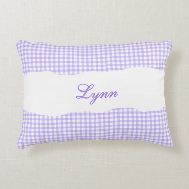 Coussins Décoratifs Gingham Violet Personnalisé Nom (Devant)