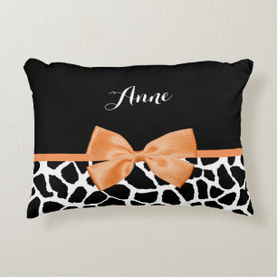 Coussins Décoratifs Girl Giraffe Imprimer Orange Ribbon Bow Nom