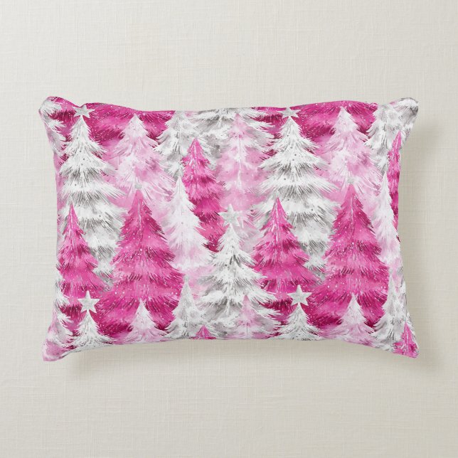 Coussins Décoratifs Girly Pink Silver Glam Christmas Trees Stripes (Devant)