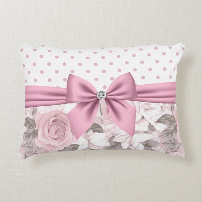 Coussins Décoratifs Glam rose Diamond Bow Pois floraux (Devant)