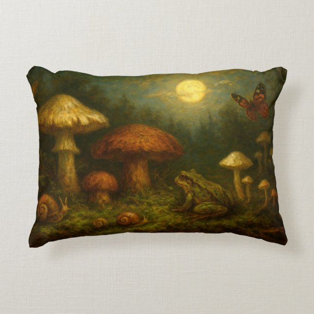 Coussins Décoratifs Goblincore Mushrooms, Snails & Frog In Moonlight (Devant)