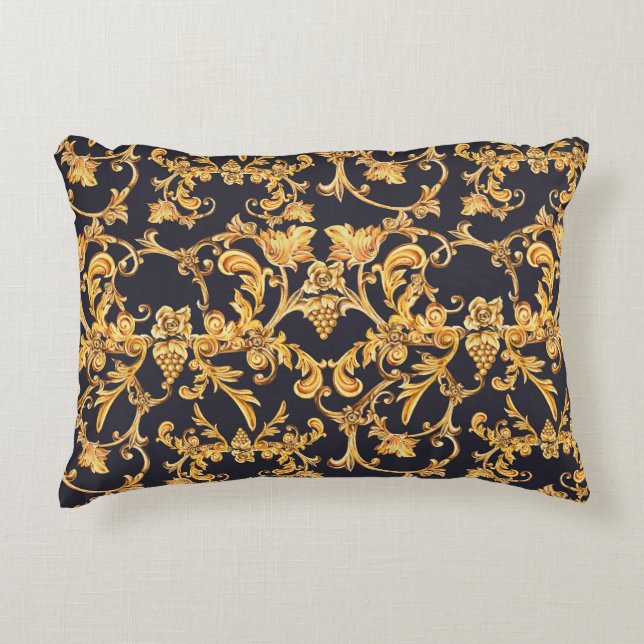 Coussins Décoratifs Golden Baroque, Scroll Feuille Motif. (Devant)