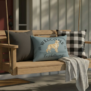Coussins Décoratifs Golden Retriever Custom Nom de famille Bienvenue