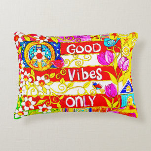 Coussins Décoratifs Good Vibes seulement, signe de paix de Boho,