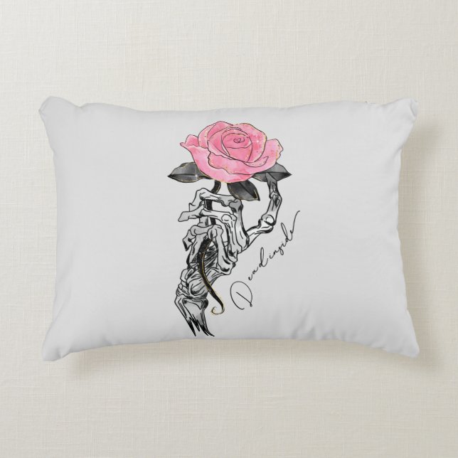 Coussins Décoratifs Goth Hand Skeleton With Pink Rose | Dead Inside (Devant)