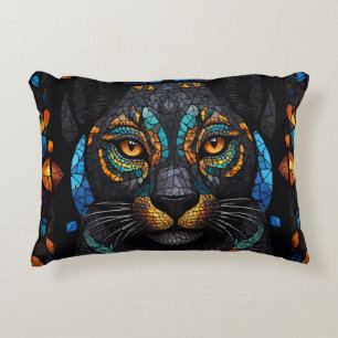 Coussins Décoratifs Grand Chat noir Mosaïque coloré effet de verre