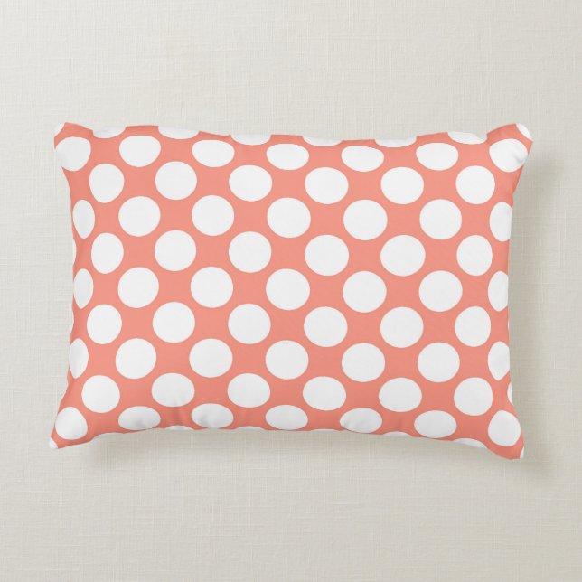 Coussins Décoratifs Grands points rétro - blanc et corail rose (Dos)