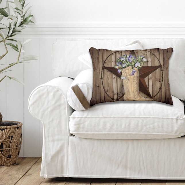 Coussins Décoratifs grange rustique fleur sauvage cowboy western star (western country cowboy boot texas star throw pillow)