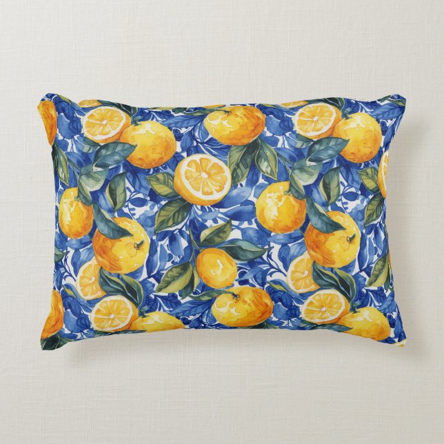 Coussins Décoratifs Gras Bleu Italien Positano Lemon (Devant)