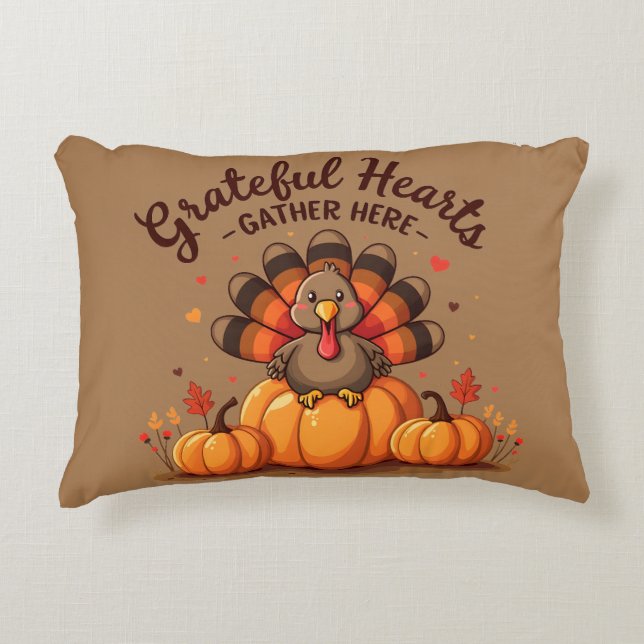 Coussins Décoratifs Grateful Hearts Thanksgiving Turkey (Devant)