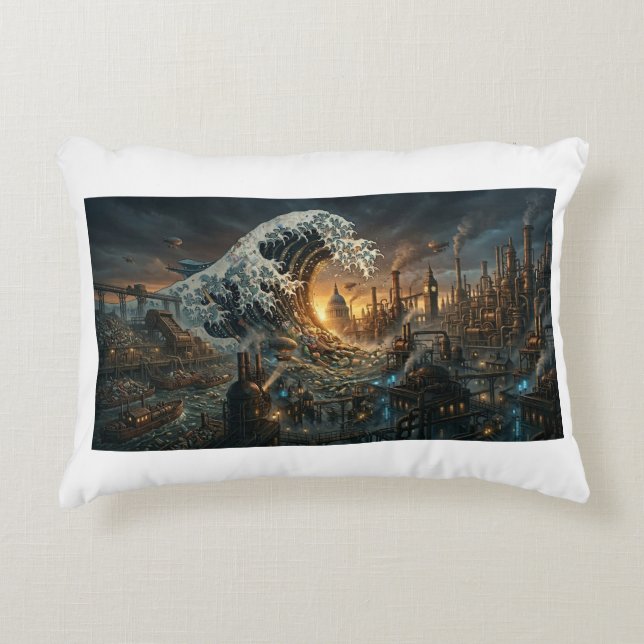 Coussins Décoratifs Great Wave of Plastic Trash - Steampunk Cushion (Devant)
