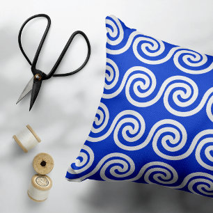 Coussins Décoratifs Grec Meander Key Waves Motif Bleu