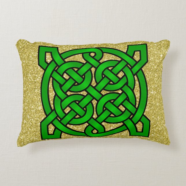 Coussins Décoratifs Green Celtic Knots Gold Faux Parties scintillant (Devant)